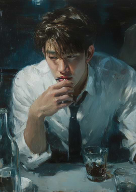 Man in White Shirt at Table