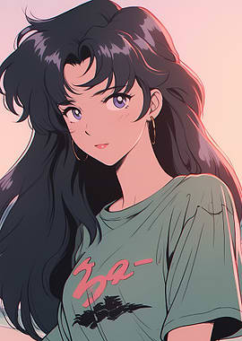 Anime Girl with Dark Hair and Purple Eyes