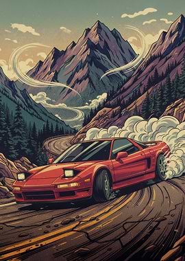 Red Sports Car Drifting in Mountains