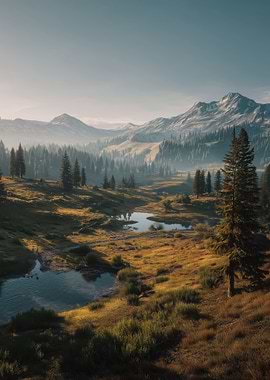Misty Mountain Landscape with Lake