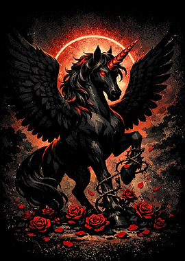 Dark Unicorn with Roses