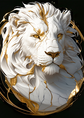 Majestic White Lion with Gold Accents