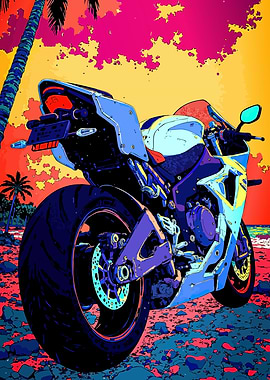 Motorcycle on a Tropical Beach