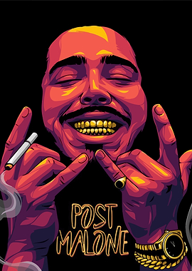 Post Malone Illustration with Gold Grillz