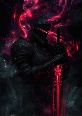 Dark Knight with Glowing Red Sword