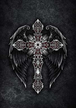 Gothic Angelic Cross with Wings