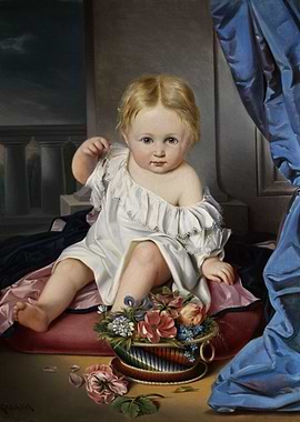 Portrait of a Baby with Flowers