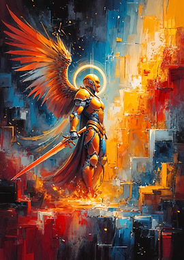 Futuristic Angel Warrior with Fiery Sword