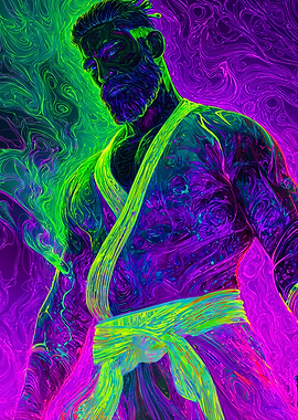 Neon Psychedelic Martial Arts Fighter