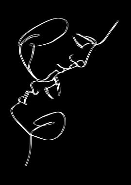 Abstract Line Art of a Kiss