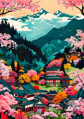 Japanese Mountain Village in Bloom