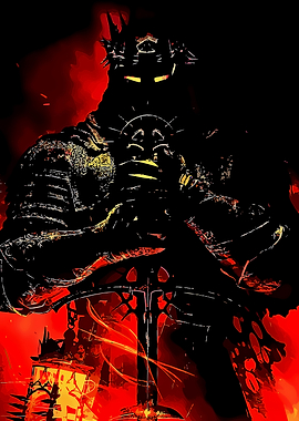 Dark Knight with Fiery Background