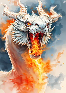 White Dragon Breathing Fire