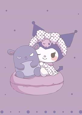 Kuromi and Baku cuddling