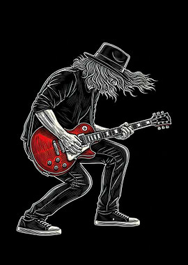 Rock Guitarist with Long Hair and Hat