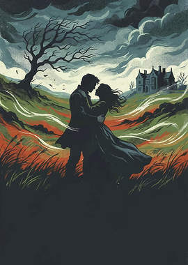 Couple Embracing in a Stormy Landscape