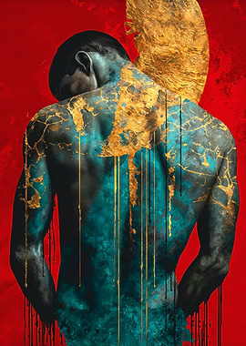 Gold Teal Back Muscle Male Art