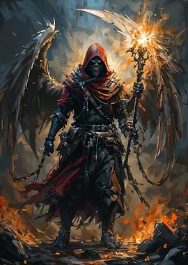 Dark Angel Warrior with Fiery Staff