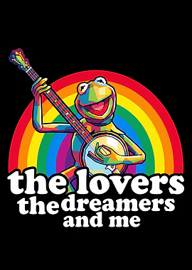 Kermit the Frog playing banjo with rainbow