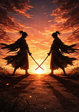 Samurai Duel at Sunset