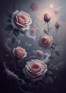 Dreamy Pink Roses in Mist