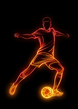 Soccer Player Neon Outline