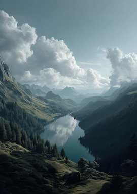 Serene Mountain Lake Landscape