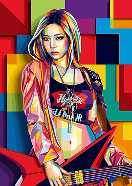 Winter Aespa Electric Guitar in Pop Art Style