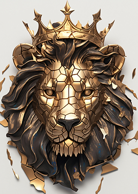 Golden Lion Head with Crown
