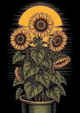 Sunflowers against a sunset