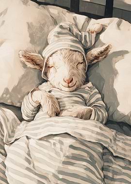 Sleeping Baby Goat in Pajamas