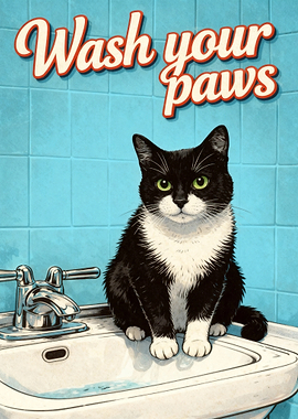 Wash Your Paws Cat Illustration