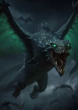 Fierce Dragon in Dark Sky
