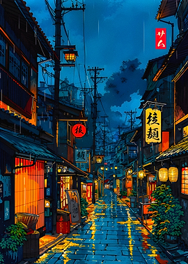 Rainy Japanese Street at Night