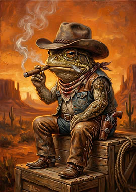 Cowboy Frog Smoking Cigar in Desert