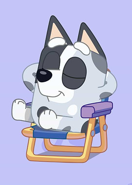 Bluey relaxing in a chair