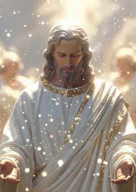 Jesus Christ in White Robes with Angels