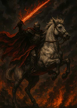 Knight on a fiery horse