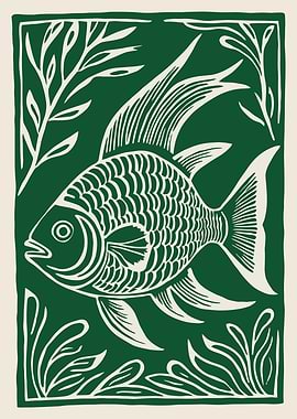 Stylized Fish with Aquatic Plants