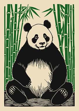Panda Sitting in Bamboo Forest