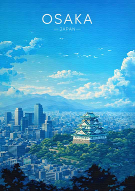 Osaka Cityscape with Castle