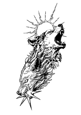 Wolf howling at the sun