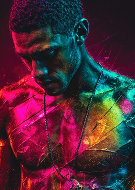 Vibrant Neon Prismatic Male Portrait