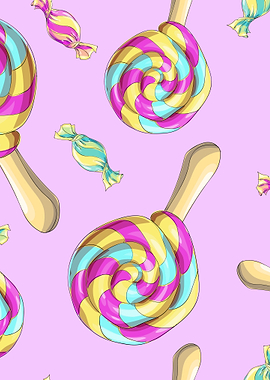Colorful Swirl Lollipops and Candies Pattern