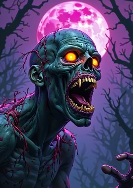 Scary Zombie Under Pink Moon