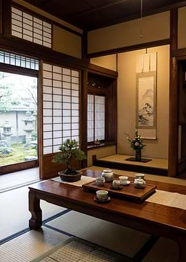 Traditional Japanese Tea Room with Garden View