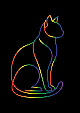 Rainbow Outline Cat Silhouette