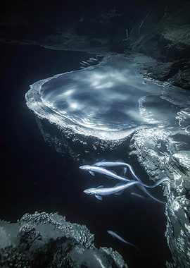 Fish swimming near ice formation