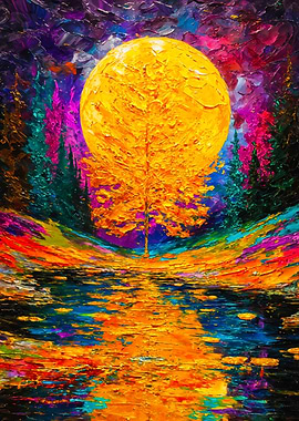 Vibrant Golden Tree Impasto Painting