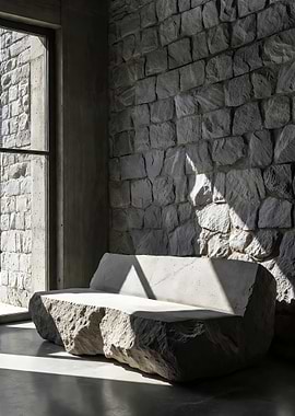 Stone Bench in Sunlit Room